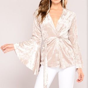 Taupe Velvet Bell Sleeve Tied Cardigan